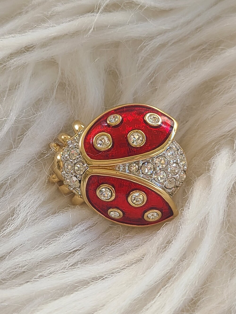 Swarovski Gold-Tone Red Enamel & Crystal Ladybug Brooch- Excellent Condition